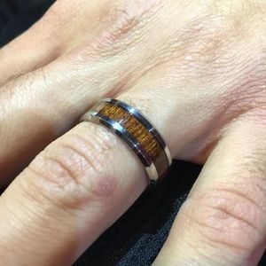 Wood and silver ring